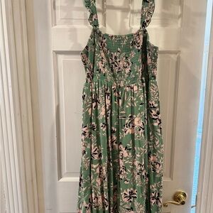 Torrid Green Smocked Sundress Square Neck Midi
